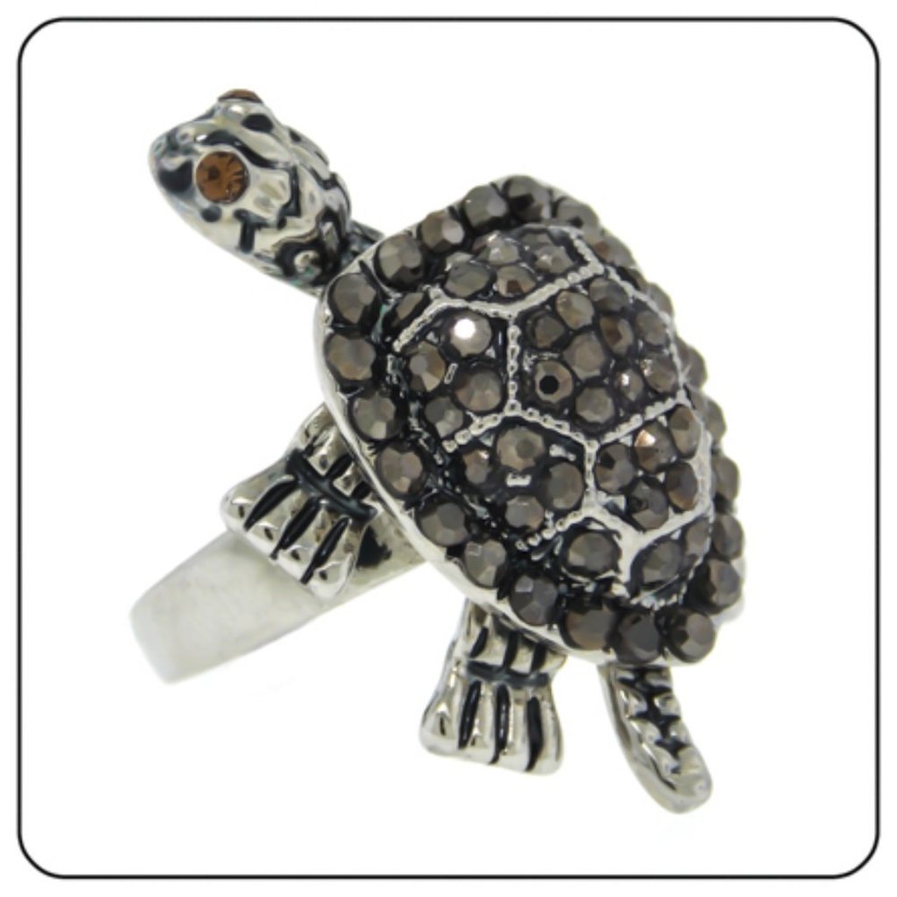 Turtle Ring silver plate Black Hematite Crystal size 6 7 8 NWT
